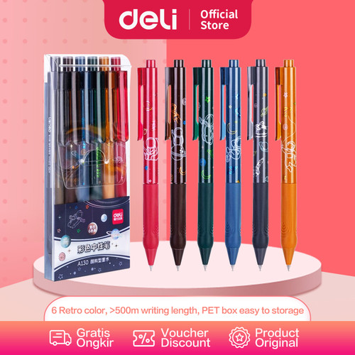 [EZO.7002395] Deli Colorful Gel Pen / Gel Pen 6 Warna Bertema Astronot A130