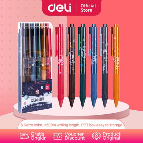 [EZO.7002395] Deli Colorful Gel Pen / Gel Pen 6 Warna Bertema Astronot A130