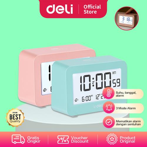 [EZO.7002349] Deli Alarm Clock / Jam Meja Alarm Dengan Suhu Tanggal Lampu 8839