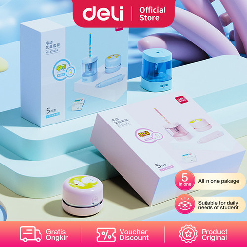 [EZO.7002354] Deli Set Elektrik Rautan Penghapus Vacuum Pensil 5 In 1 33303