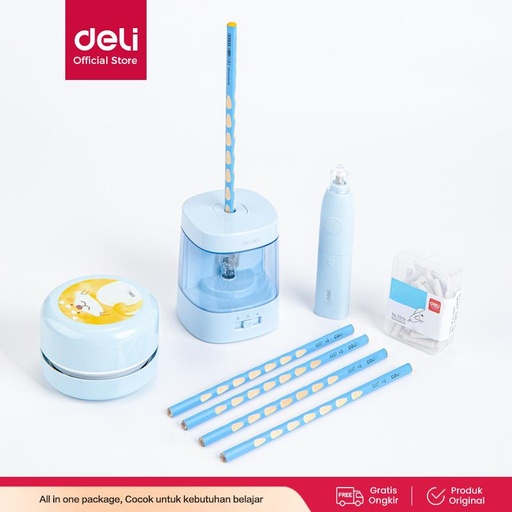 [EZO.7002354] Deli Set Elektrik Rautan Penghapus Vacuum Pensil 5 In 1 33303