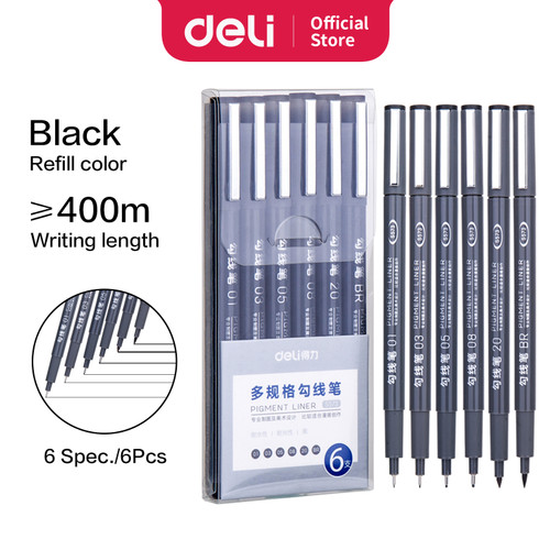 [EZO.7002370] Deli Pigment Liner / Spidol Dengan 6 Pilihan Ketebalan S573