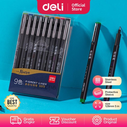 [EZO.7002372] Deli Fine Liner / Spidol Berwarna 0.5mm Isi 9 Warna Tahan Air S573
