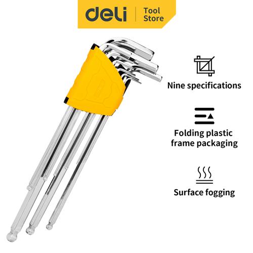 [EZO.7001005] Deli Set Kunci L Panjang 9 Pcs Ukuran 1.5 - 10 mm Ujung Bulat DL30XX