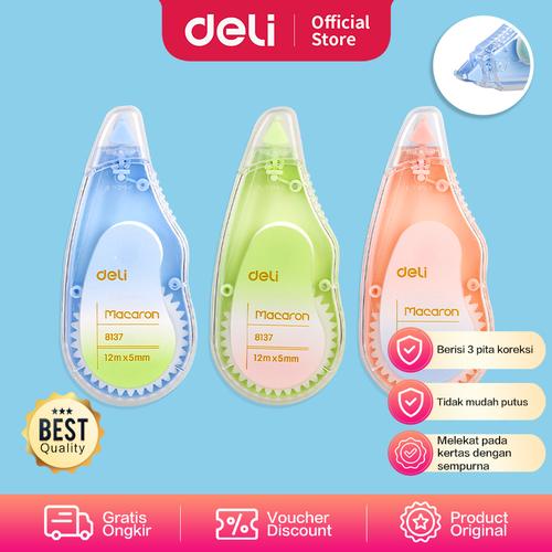 [EZO.7001049] Deli Correction Tape / Tip-X Kertas Warna Pastel 5*12mm Isi 3pcs EH333