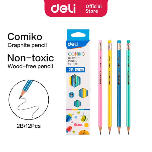 [EZO.7001056] Deli Pensil 2B Hexagonal Lapisan Luar Warna Pastel 12pcs EC011-2B