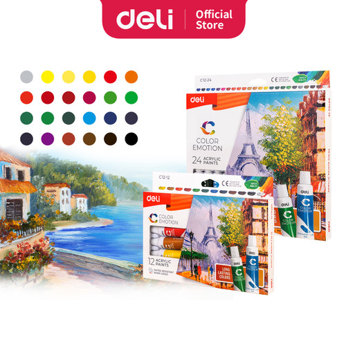 [EZO.7001060] Deli Acrylic Paint / Cat Akrilik 12/24 Warna Kemasan Kotak 12ml EC12