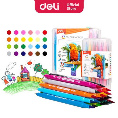 [EZO.7001064] Deli Felt Pen / Spidol 2 Ujung 12/24 Warna Kemasan Kotak EC151