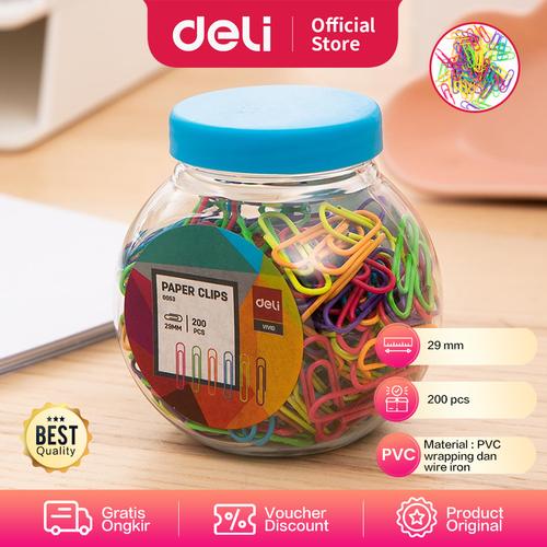 [EZO.7001038] Deli Paper Clip /Klip Kertas Kebutuhan Kantor Multi Warna 29 mm E0053