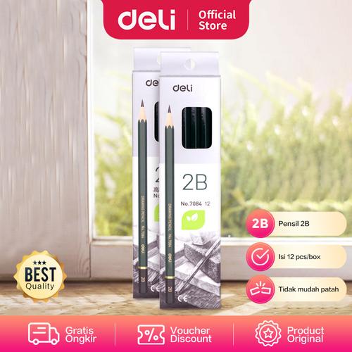[EZO.7001039] Deli Graphite Pencil 2B\Pensil Kayu 2B Hitam Pekat 12pcs/box 7084