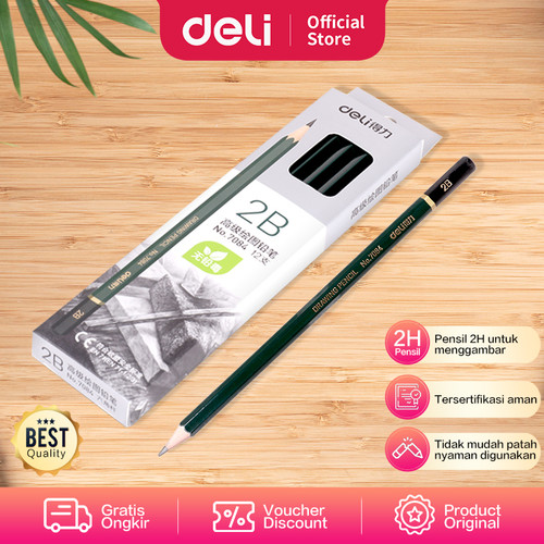 [EZO.7001039] Deli Graphite Pencil 2B\Pensil Kayu 2B Hitam Pekat 12pcs/box 7084