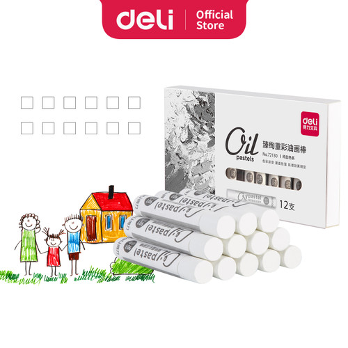 [EZO.7002466] Deli Oil Pastel Profesional Warna Putih 12 pcs 72130