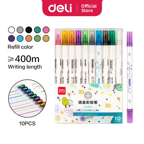 [EZO.7002469] Deli Felt Pen Spidol 2 Ujung 10 Warna Metalic 70704