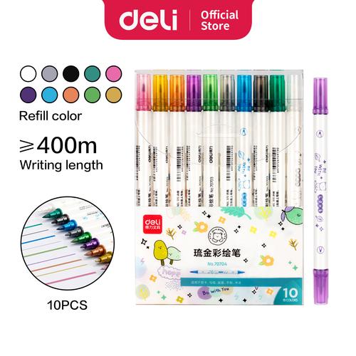 [EZO.7002469] Deli Felt Pen Spidol 2 Ujung 10 Warna Metalic 70704