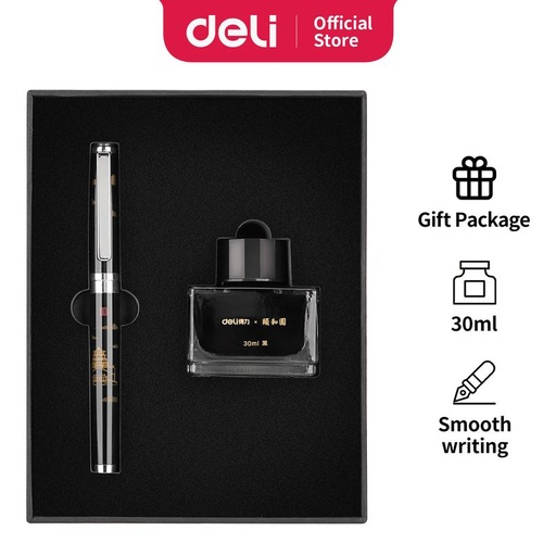 [EZO.7002527] Deli Summer Palace Fountain Pen Set Pulpen Fountain (Hitam) S168