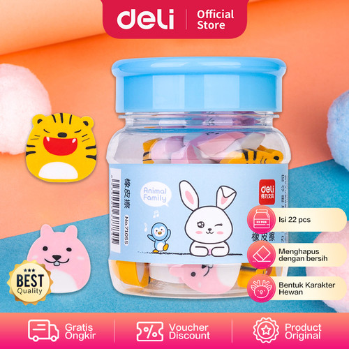 [EZO.7002529] Deli Cartoon Eraser Animal Shape Penghapus kartun isi 22 pcs 71055