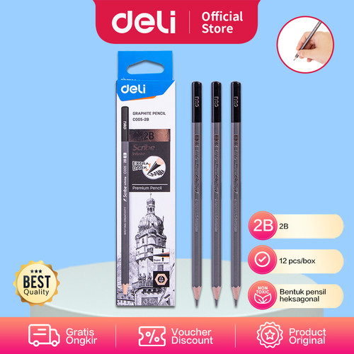 [EZO.7002532] Deli Scribe Graphite Pencil Pensil Grafit 2B isi 12 pcs EC005-2B