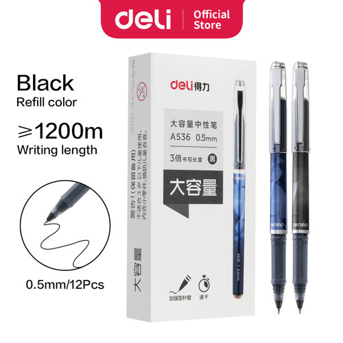 [EZO.7002520] Deli Office Gel Pen Pulpen Kantor 0.5/0.7/1mm Tinta Hitam S26 S34 A536