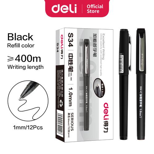 [EZO.7002520] Deli Office Gel Pen Pulpen Kantor 0.5/0.7/1mm Tinta Hitam S26 S34 A536