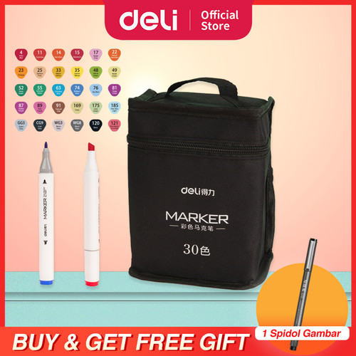 [EZO.7001112] Deli Color Marker With Bag Spidol Warna Dengan Tas 30/40/60/80C 70807