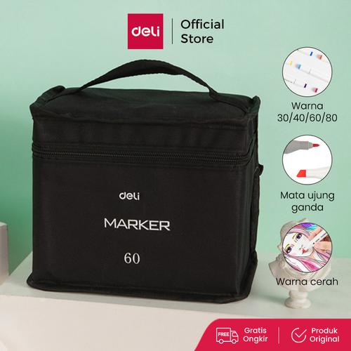 [EZO.7001112] Deli Color Marker With Bag Spidol Warna Dengan Tas 30/40/60/80C 70807