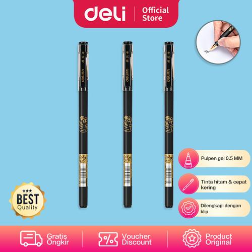 [EZO.7002522] Deli Exam Gel Pen Pulpen Ujian 0.5mm Tinta Hitam Ujung Lancip S103