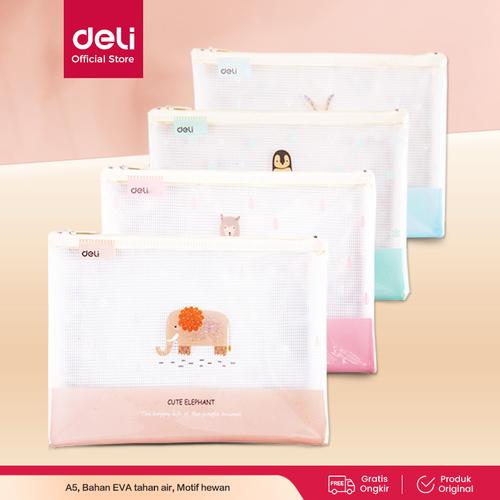 [EZO.7001115] Deli Transparent Mesh Zipper Bag Map Tas Resleting Jala Ukuran A5 5992