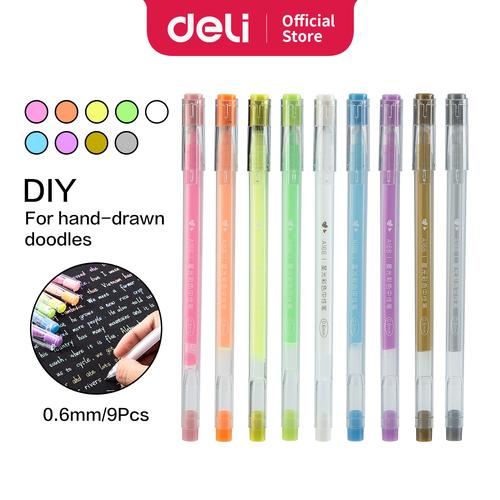 [EZO.7002545] Deli Colorful Gel Pen Pulpen Gel 0.6mm 9pcs/pack Warna-Warni A166