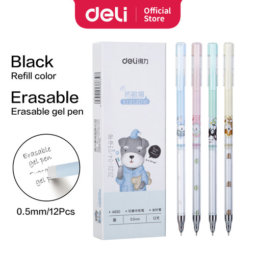 [EZO.7002546] Deli Erasable Gel Pen Pulpen Gel 0.5mm Bullet Warna Hitam A650
