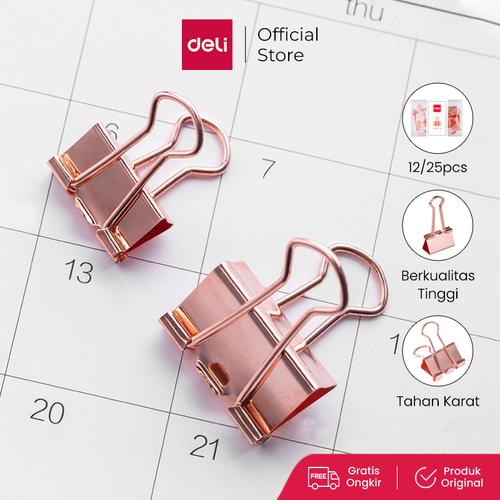 [EZO.7001155] Deli office binder clip, Penjepit kertas Rose Gold 78200 78201