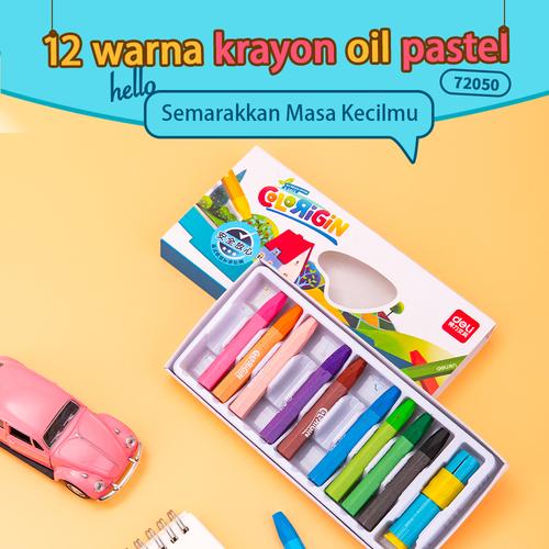 [EZO.7001121] Deli Oil pastel warna cerah 12/18/24/36 dengan rautan pensil 7205X