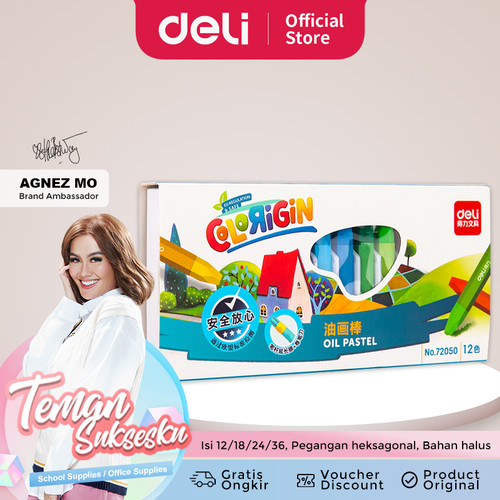 [EZO.7001121] Deli Oil pastel warna cerah 12/18/24/36 dengan rautan pensil 7205X