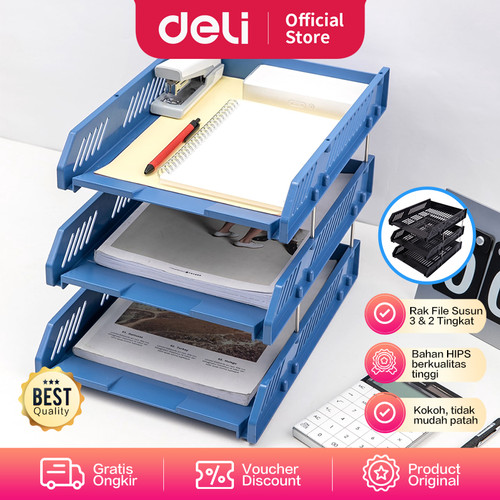 [EZO.7001128] Deli File Tray Rak Penyimpan File 2&3Tingkat Bahan Plastik E9208 E9209