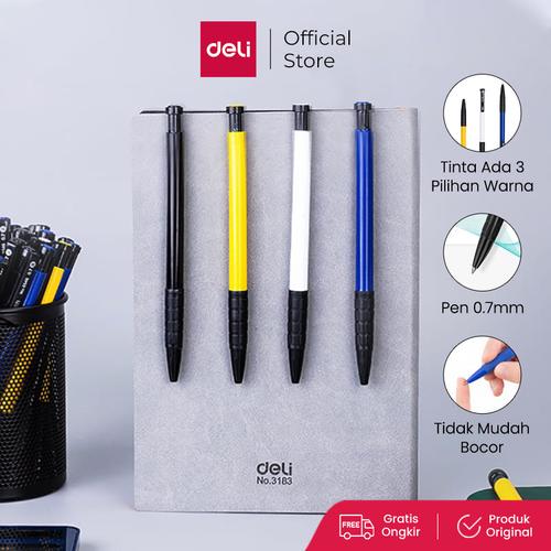 [EZO.7001130] Deli Pulpen Retractable 3 Warna 1Box isi 36Pcs hasil tinta tebal 6546