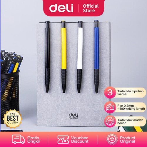 [EZO.7001130] Deli Pulpen Retractable 3 Warna 1Box isi 36Pcs hasil tinta tebal 6546