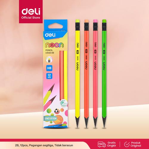 [EZO.7001134] Deli Pensil Neon Pencil Triangular HB φ8×188mm 12Pcs/Box EU54600