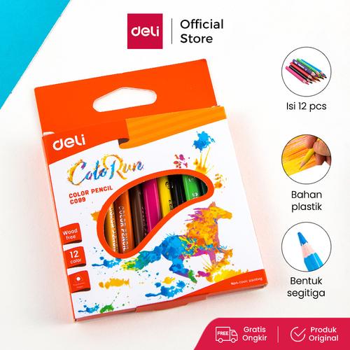 [EZO.7001165] Deli Pensil Warna 12 Warna Pegangan berbentuk Segitiga EC09900