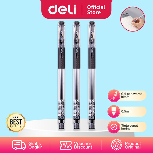[EZO.7002571] Deli Gel Pen Pulpen Gel warna Hitam 0.5mm S802