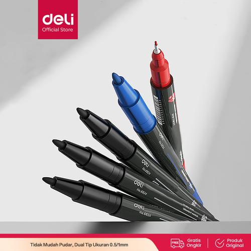 [EZO.7001182] Deli Spidol Double Tip Ujung Pena Ganda ukuran 0,5/1mm12pcs/Kotak 6824