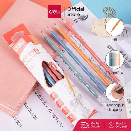 [EZO.7001185] Deli Pensil Plastik HB 12PCS/Kotak,Bentuk Segitiga EU50000
