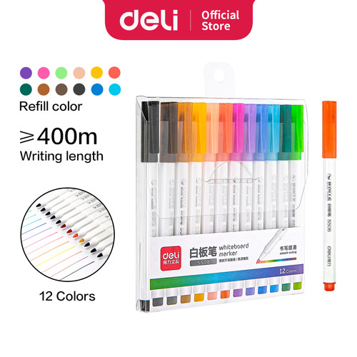[EZO.7002639] Deli 12 Color whiteboard marker graffiti drawing easy to erase S506