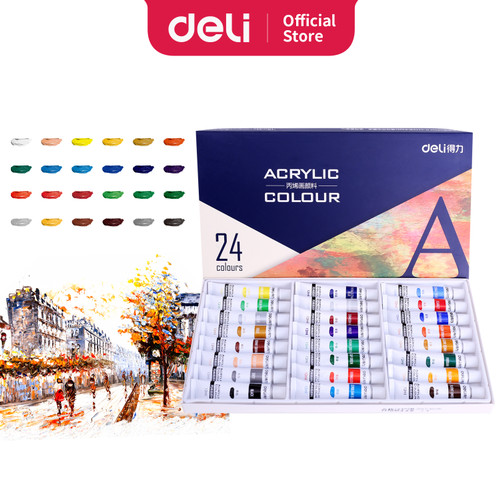 [EZO.7001206] Deli 24 colors acrylic paint paste delicate and the brush 73858