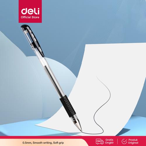 [EZO.7001209] Deli Gellpen 0.5mm ujung tumpul hitam lembut dan nyaman dipakai 6600ES