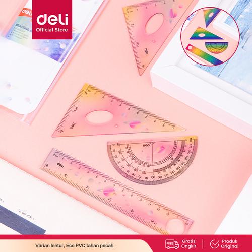 [EZO.7001194] Deli Set Penggaris lentur 4PCS set (persegi , segita, dan busur) EH652