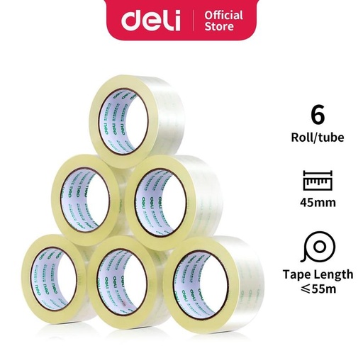 [EZO.7002646] Deli isolasi bening 45mmx60y 6pcs/roll tanpa pewangi 30901