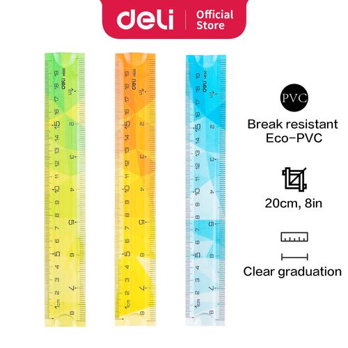 [EZO.7001196] Deli Penggaris 20 cm Anti patah Bahan Eco-PVC Lentur Twistable EH650