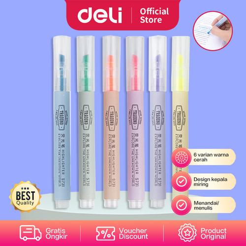 [EZO.7001212] Deli Highlighter 6-Warna Candy, desain kepala miring S731