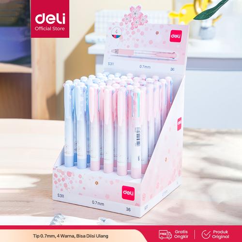 [EZO.7002648] Deli Pulpen Retractable Sakuraru Series Bullet tip 0.7mm 4 warna S311