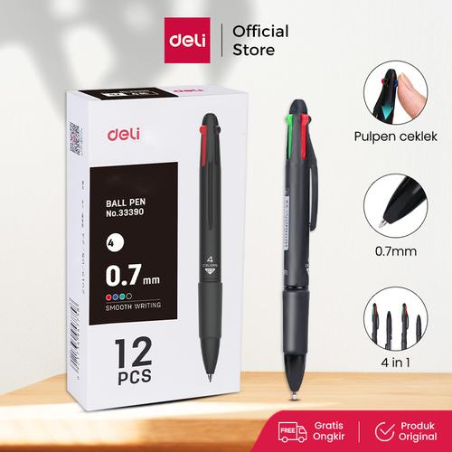 [EZO.7001216] Deli pulpen cetek warna-warni empat warna 0.7mm pulpen pelajar 33390