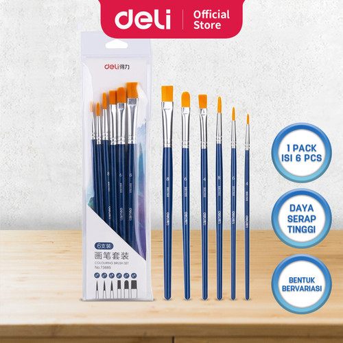 [EZO.7001219] Deli set kuas warna biru (6 pcs / pack) kombinasi bentuk kuas 73885